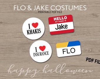 Flo and Jake Halloween Couples Costume Props: I Love Insurance, Khakis, Nametag PDF file - Instant Download/Print