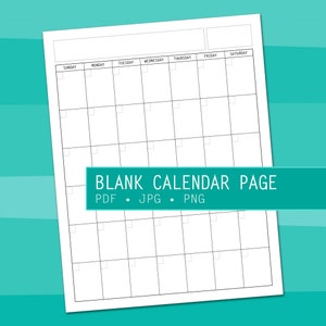 Página de calendario en blanco - Descarga instantánea imprimible - Mes moderno - Inicio domingo SS - Tamaño carta 8.5 x 11 pdf png jpg retrato 2021