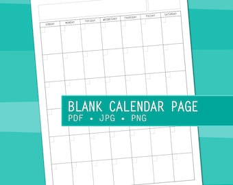 Blank Calendar Page - Instant Download Printable - Modern Month - Sunday Start SS - 8.5 x 11 letter size pdf png jpg portrait 2021