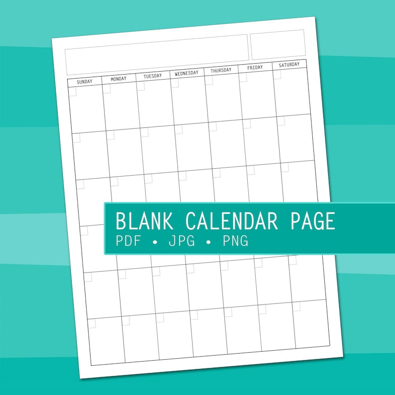 Blank Calendar Page Instant Download Printable Modern | Etsy