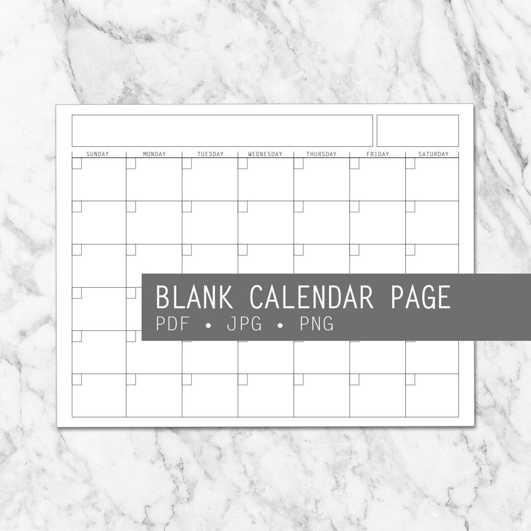 Blank Calendar Page With Area for Month Year - Minimal Modern Month ...