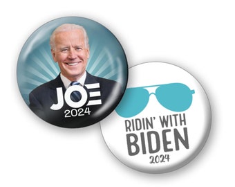 Joe BIDEN 2024 Buttons - 2 PACK - Ridin' with Biden and Teal Photo - 2.25" Pin - President Modern Campaign Biden Harris 2024