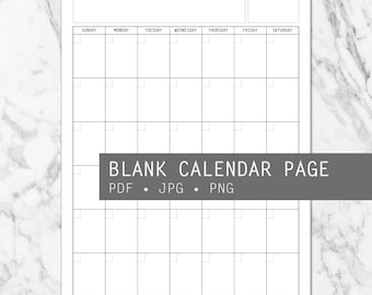 Blank Calendar Page - Instant Download Printable - Modern Minimal Month - Sunday Start SS - 8.5 x 11 pdf png jpg portrait