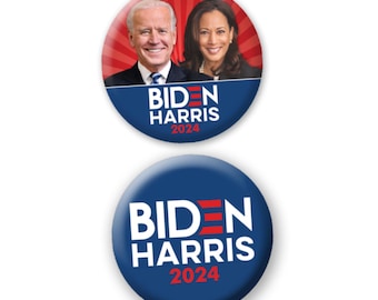 Joe BIDEN Kamala HARRIS 2024 2-PACK Buttons - 2.25" Circle Pin - Modern Democrat Convention Photo Design - jugate and blue 8718