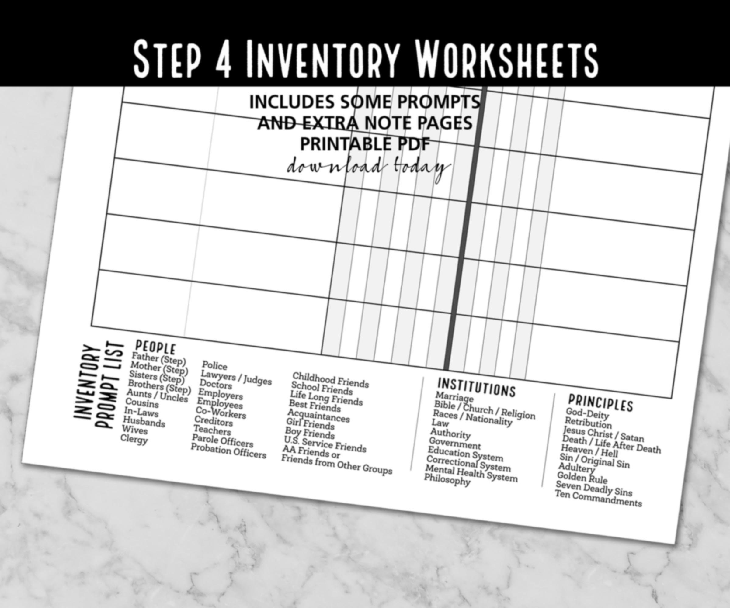 step-4-inventory-worksheets-and-bonus-serenity-prayer-etsy