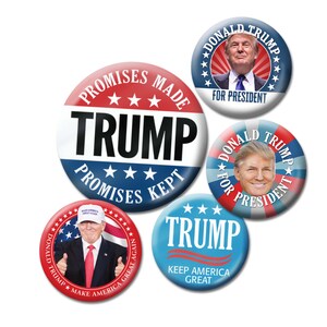 Donald Trump Campaign Buttons - 2.25&quot; & 3&quot; - Lot of 5