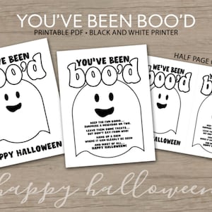 You&#39;ve Been Boo&#39;d/Booed Tag and Sign Printable Cute Ghost - Happy Halloween Game for black & white copies 8.5 x 11 Easy Instant Download PDF