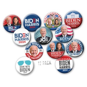 12-pack Joe Biden 2024 Buttons - 2.25&quot; - President Democrat Photo Ridin&#39; with Biden Campaign Pin Assorted Designs  Kamala Harris