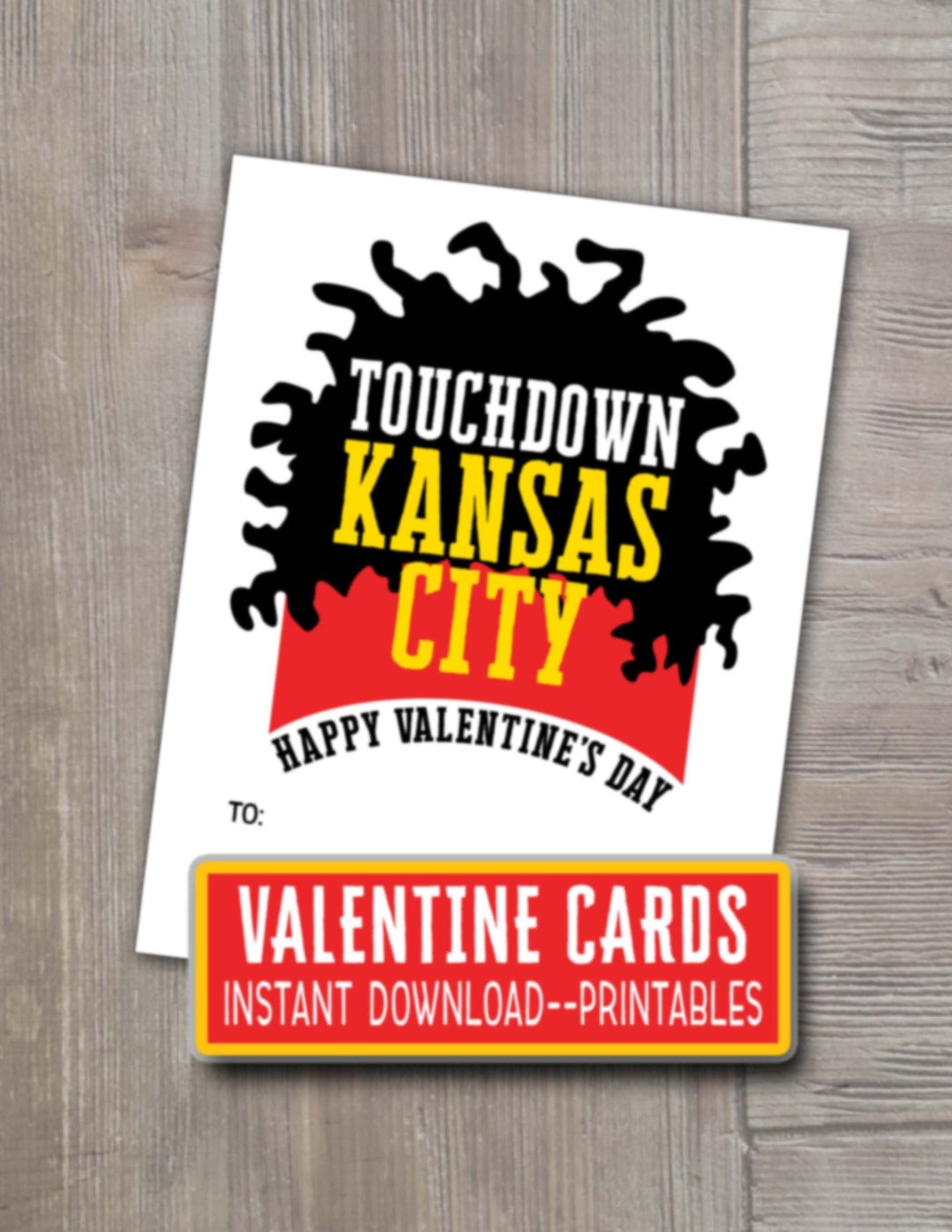 Touchdown Kansas City Football Valentines Day Card Printable Instant ...