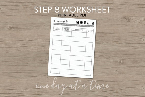 Step 8 Worksheet AA NA Addiction Sobriety Recovery Part of - Etsy