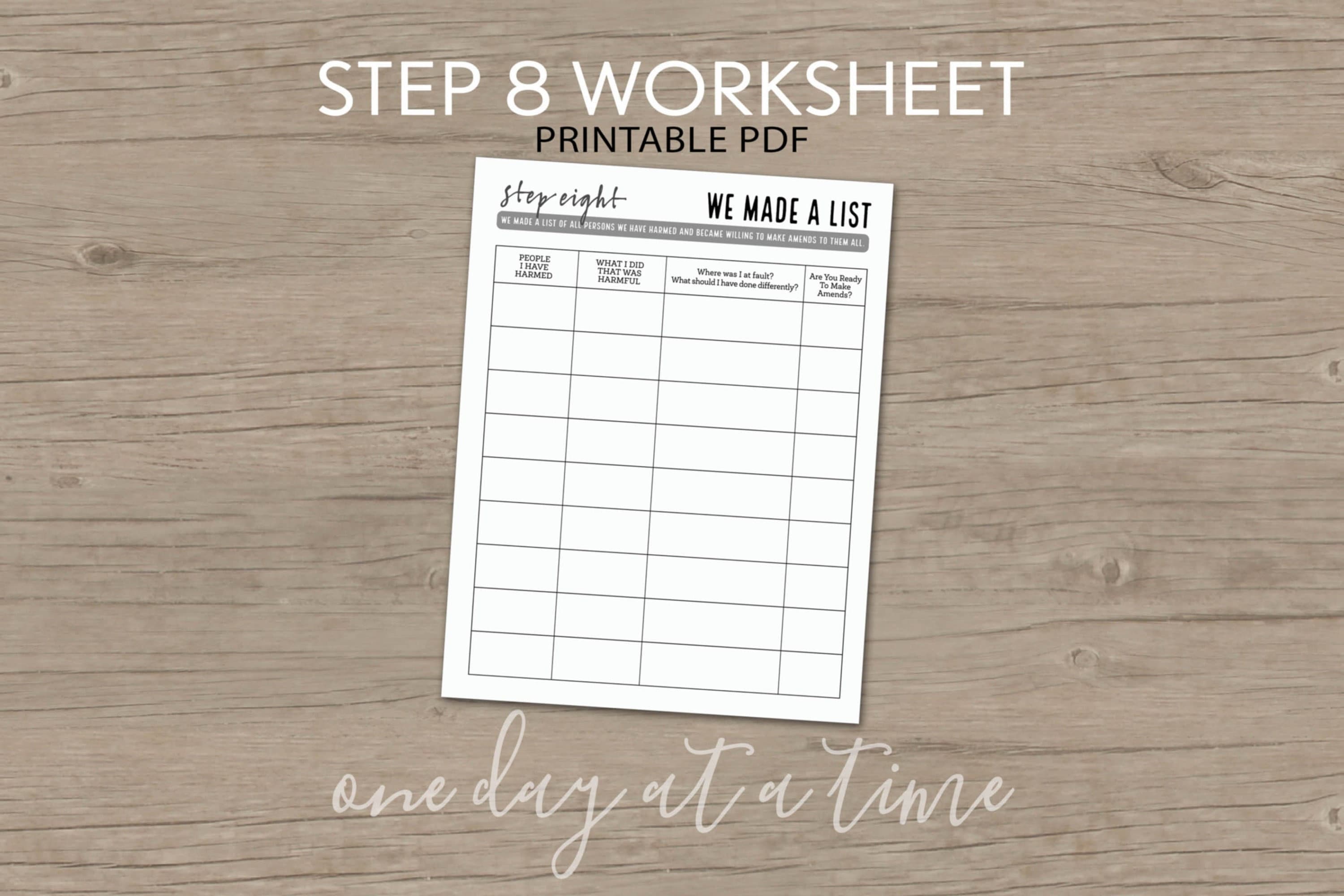 Step 8 Worksheet AA NA Addiction Sobriety Recovery Part of - Etsy