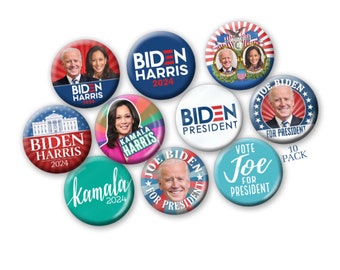 10-pack Joe Biden 2024 Buttons - 2.25" - President Democrat Photo Ridin' with Biden Campaign Pin Assorted Designs  Kamala Harris