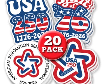 USA 250 --- 20 PACK Die Cut Stickers --- Semiquincentennial 1776-2026