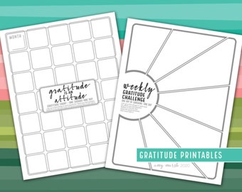 Diario de gratitud imprimible: gráficos mensuales y semanales (descarga digital)