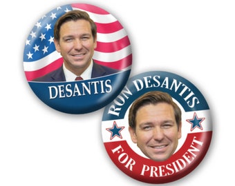 Ron DeSantis Buttons - 2 PACK - 2.25 Pins - 2024 Primary Election - Governor President Make America Florida - Photo Flag Float Head Designs
