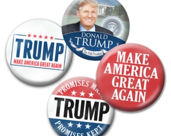 4-PACK Donald Trump Buttons - 2.25 Pin - Assorted Make America Great Again, 45th President Photo, Promises Made Kept, MAGA 2024