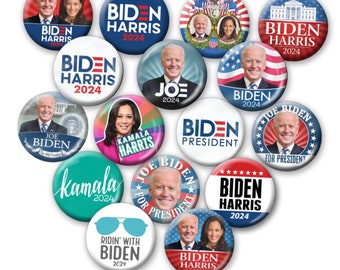 25-pack Joe Biden Buttons - 2.25" - President Vice Democrat Photo Campaign Pin Assorted Designs 2020 2024 kamala harris