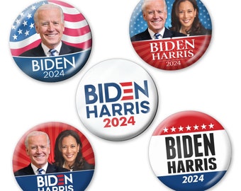 Joe Biden Kamala Harris 2020 5-PACK Buttons - 2.25" Circle Pin - Modern Jugate Democrat Riden with Photo Design 7230
