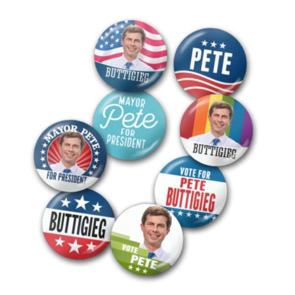 8-PACK Pete BUTTIGIEG MINI Buttons - Assorted Campaign Designs 1" lapel Pin - 2024 President Democrat Transportation Mayor - Anti Trump