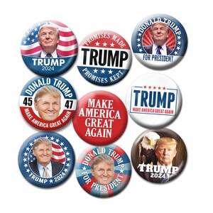 9-PACK Donald Trump Buttons - 2.25&quot; Circle - Republican Presidential Election Photo Designs assorted Campaign pins