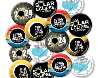 Total Solar Eclipse 2024 Buttons - 25 Pack 2.25" - Great North American Path of Totality: Ohio, Vermont, Maine, Indiana - April 8 Souvenir