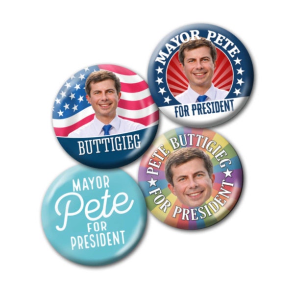 4-PACK Pete BUTTIGIEG Buttons - Assorted Campaign Designs 2.25" Pins - President Primary 2024 Democrat Mayor - Anti Trump Biden button