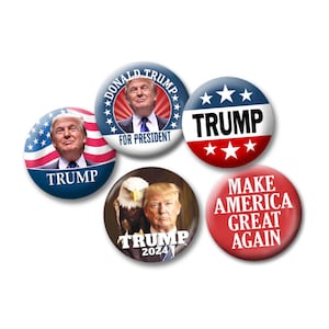 Donald Trump 2024 Campaign Buttons - Assorted Designs, 5-Pack (1.5&quot; size)