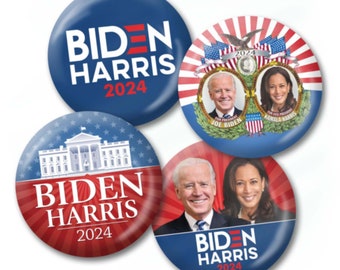 Joe Biden Kamala Harris 2024 4-PACK Buttons - 2.25" Circle Pin - Modern Jugate Democrat Photo Designs for Campaign