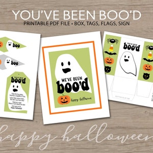 Boo Box with You&#39;ve Been Boo&#39;d/Booed Tags, Flags and Sign - Happy Halloween Candy Game Kit - 8.5 x 11 Easy Download Printable PDF template