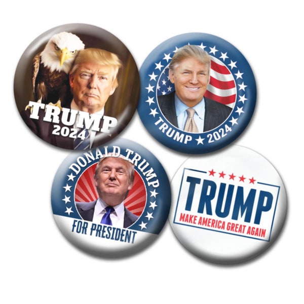4-PACK Donald Trump Buttons - 2.25 Pin - Assorted Make America Great Again, with Sitting Eagle, Photo, Rally MAGA 2024 - B