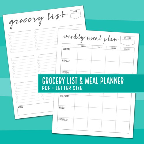 Meal Planner Printable Grocery List Printable PDF Weekly Meal - Etsy
