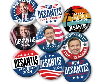 9 Pack - Ron DeSantis Buttons - 2.25 Pins - Assorted Designs 2024 Primary President Election - Governor Make America Florida - Photo Mod