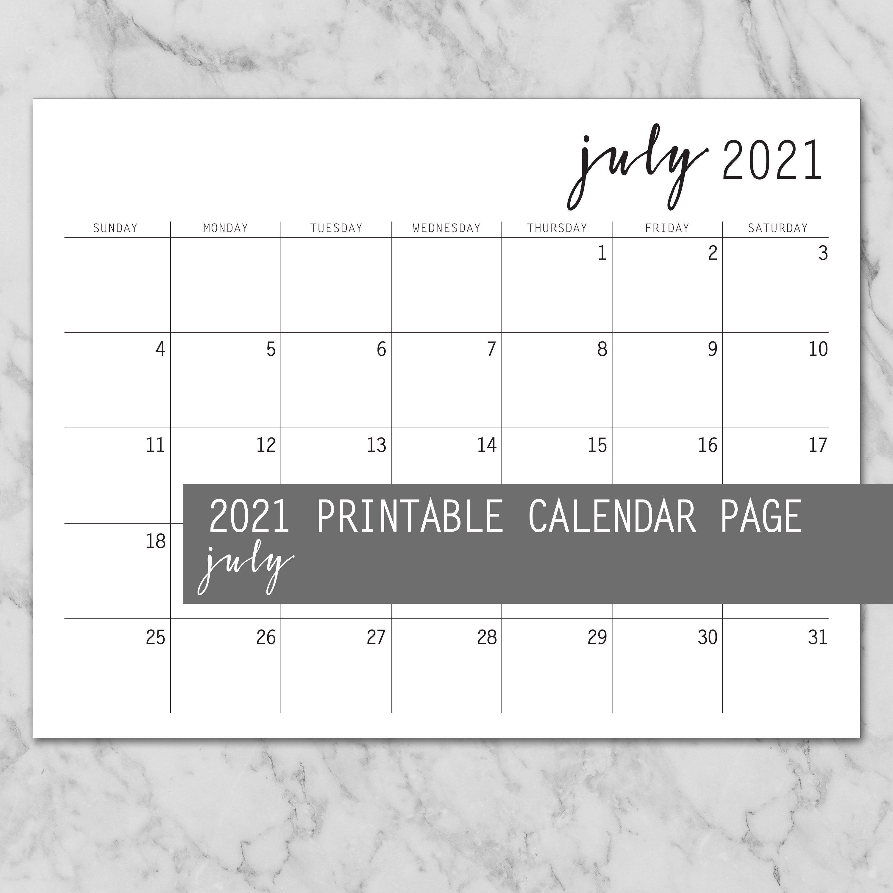 month of july 2021 instant download printable simple etsy