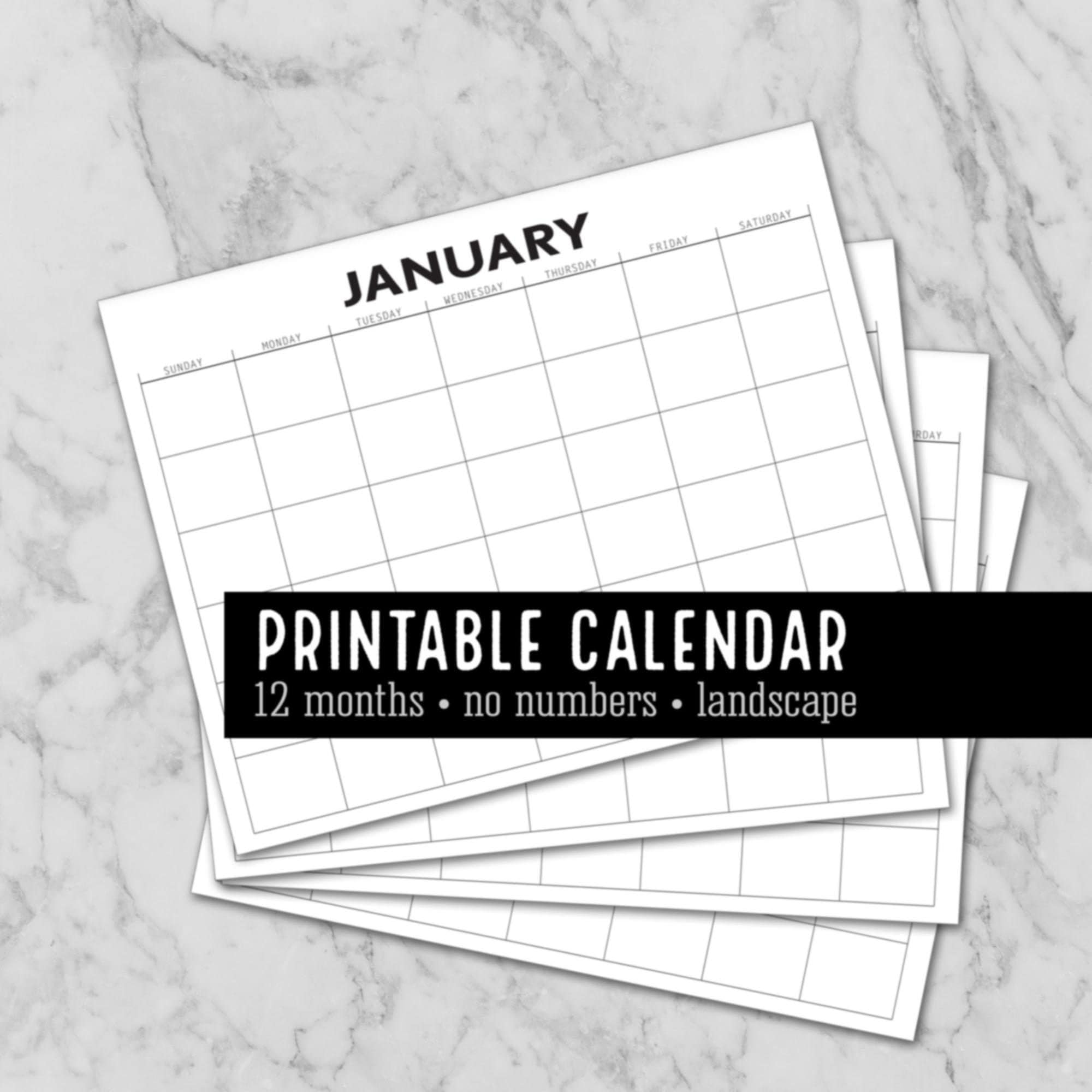 Monthly Blank Calendar Modern Bold Horizontal Printable 12 - Etsy