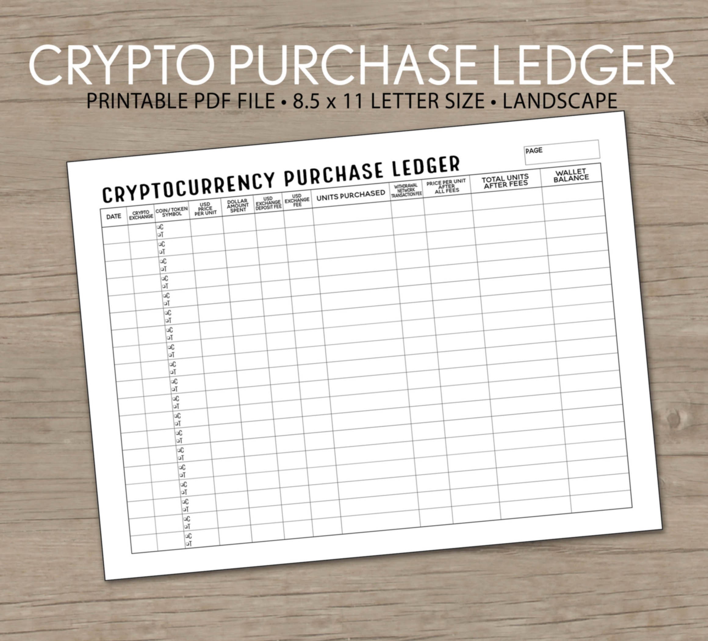 Crypto Purchase Ledger: Track Coin Prices & Transfers (8.5x11 PDF) - Etsy