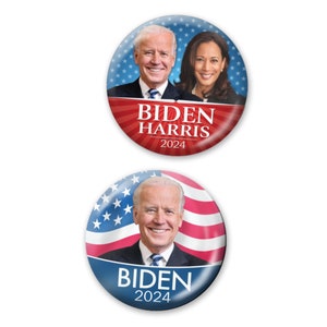 BIDEN Harris 2024 2-Pack Buttons - Joe Kamala Jugate and Joe with Flag Background Designs -- 2.25&quot; Button Pin - Modern Democrat 5977