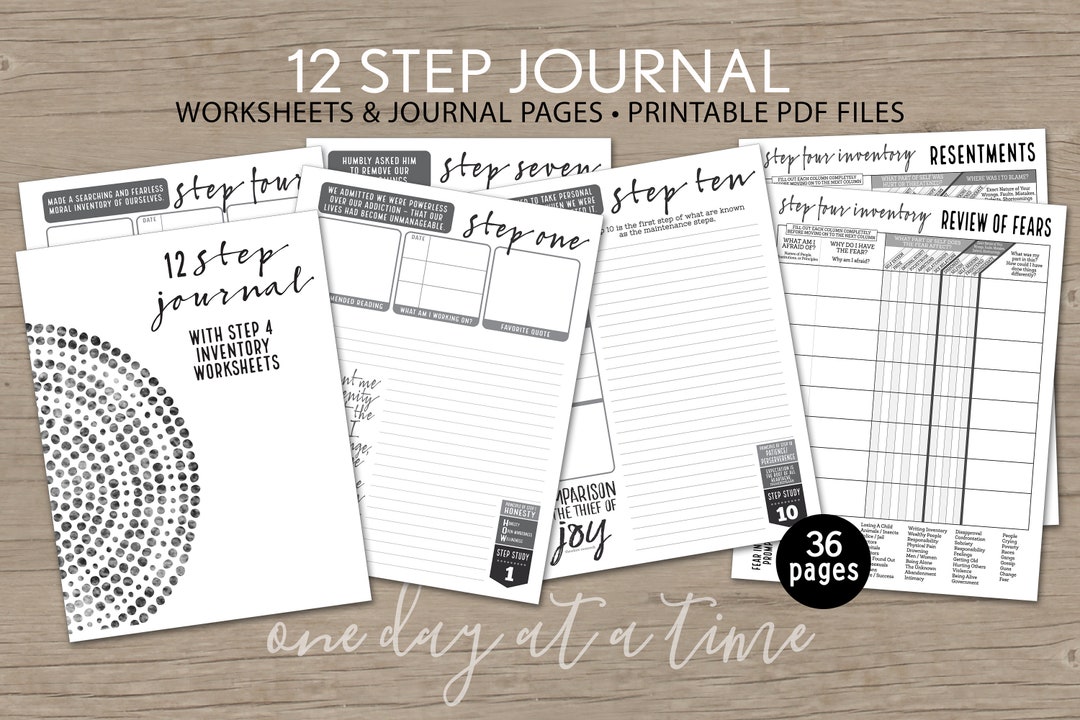 12 Step Journal PLUS Step 4 Worksheets and Step 10 Inventory AA NA Al