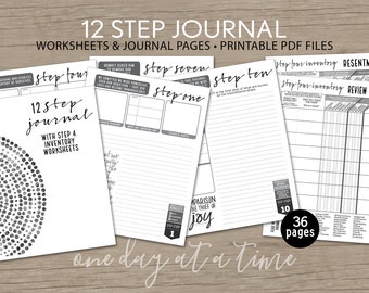 12 Step Journal PLUS Step 4 Worksheets and Step 10 Inventory - AA NA al-anon Addiction Sobriety Recovery - Instant Download Printable 8.5x11