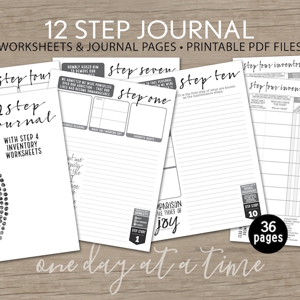 12 Step Journal PLUS Step 4 Worksheets and Step 10 Inventory - AA NA al-anon Addiction Sobriety Recovery - Instant Download Printable 8.5x11