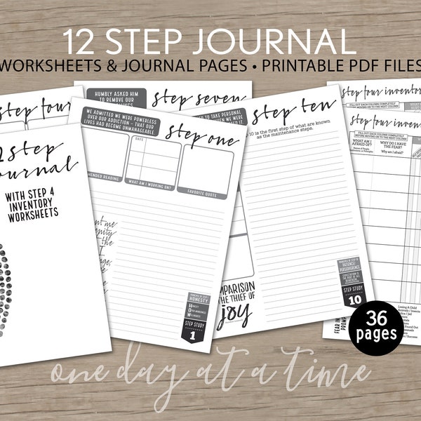 12 Step Journal PLUS Step 4 Worksheets and Step 10 Inventory - AA NA al-anon Addiction Sobriety Recovery - Instant Download Printable 8.5x11