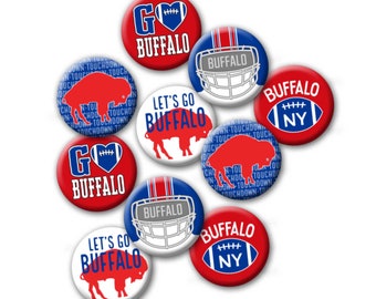 Buffalo Buttons for Classroom Valentine's Day Sports Football Favors - Pins kids boys teachers students red blue New York