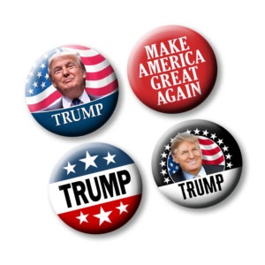 4-Pack Donald Trump Mini Buttons - 1&quot; Circle - assorted designs - lapel pins small - photo MAGA design pin button 2020