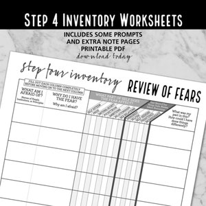 Step 4 Inventory Worksheets and Bonus Serenity Prayer | Etsy