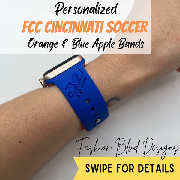 FCC Cincinnati Personalized Apple Watch Band • Blue & Orange Engraved Silicone • Fits ALL: 38/40/41/42/44/45/49mm •Soccer