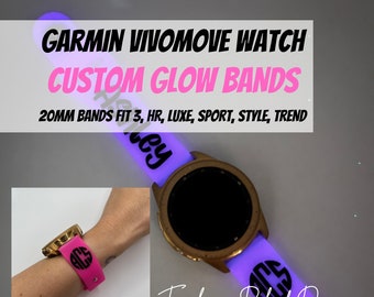 Glow In the Dark Monogram & Name Garmin Vivomove Watch Band • 20MM • Fits 3, HR, Luxe, Sport, Style, Trend + More! [Personalized + Engraved]