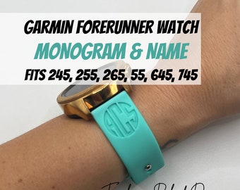 Monogram & Name Garmin Forerunner Watch Band • 20mm 22mm • Fits 245, 255, 265, 55, 645, 745 [Personalized Custom Engraved Silicone Bands]