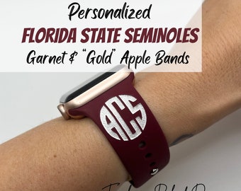 Florida State Seminoles Personalized Apple Watch Band • FSU Garnet & Gold Laser Engraved Silicone • Fits ALL Series: 38/40/41/42/44/45/49mm