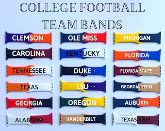 College Football Personalized Apple Watch Band • NCAA Team Color Match-Ups • Fits ALL: 38/40/41/42/44/45/49mm  [Laser Engraved Silicone]