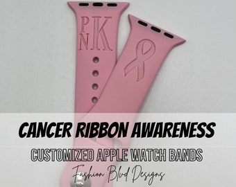 Cancer Awareness Ribbon Apple Watch Band • Fits ALL: 38/40/41/42/44/45/49mm [Personalized Custom Laser Engraved Silicone Bands]