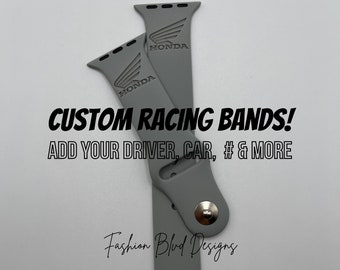 Custom Racing Apple Watch Band • NASCAR F1 IndyCar Drag Fits ALL: 38/40/41/42/44/45/49mm [Personalized Custom Laser Engraved Silicone Bands]